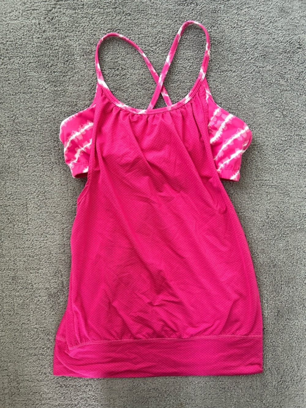 Soybu Hot Pink Tie-Dye Strappy Back Workout Tank Built-In Bra Yoga Size S